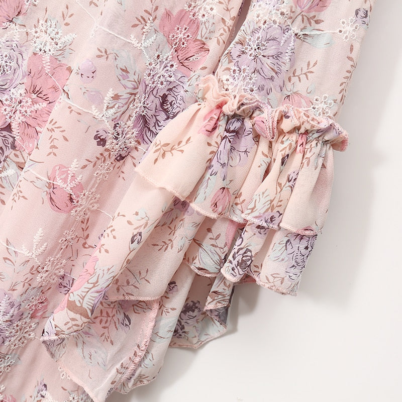 CARMINA Pastel Florals Ruffled Midi Dress