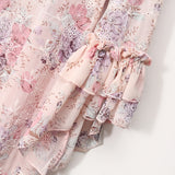 CARMINA Pastel Florals Ruffled Midi Dress
