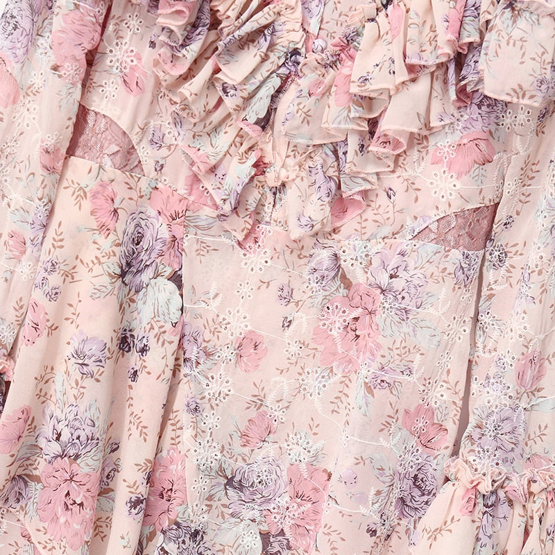 CARMINA Pastel Florals Ruffled Midi Dress