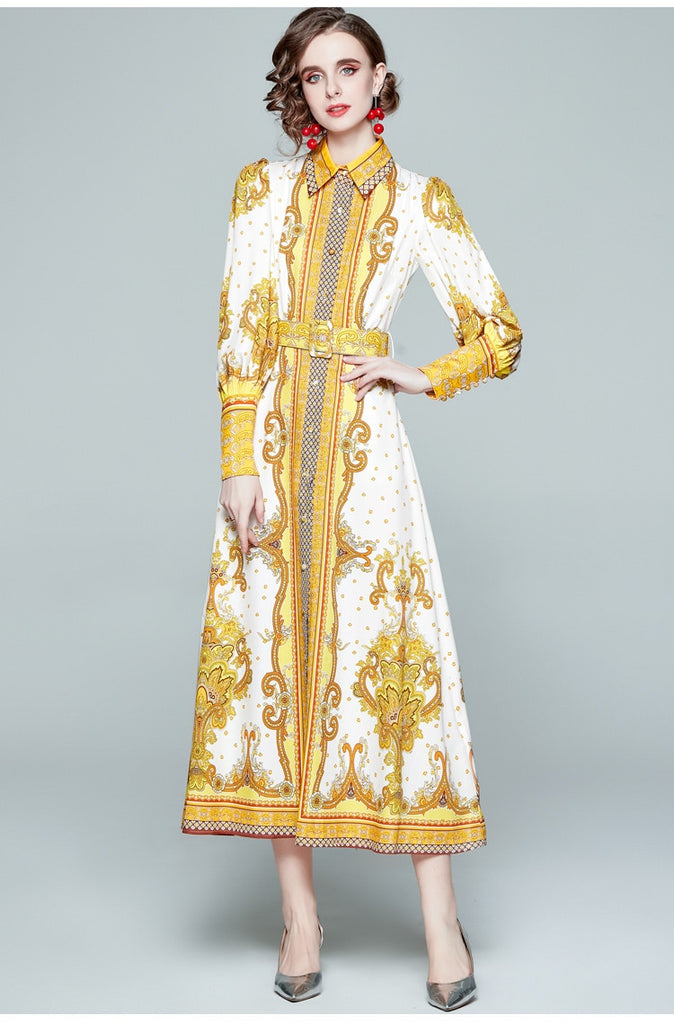 JEREZA Button-down Vintage Print Maxi Dress