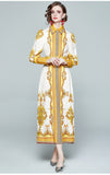 JEREZA Button-down Vintage Print Maxi Dress