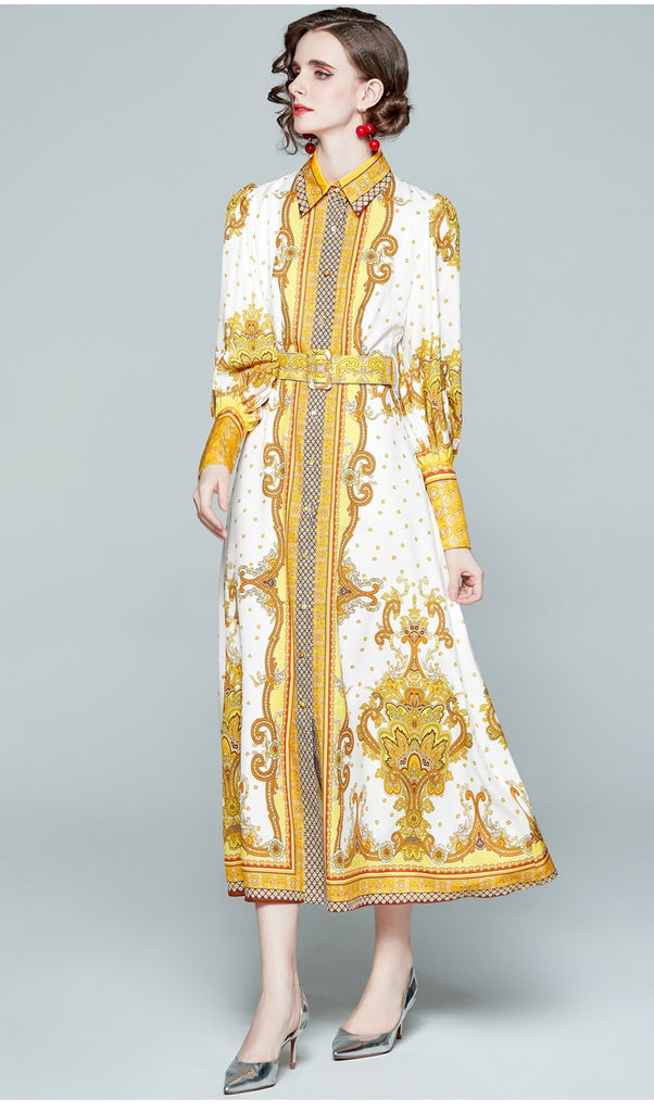JEREZA Button-down Vintage Print Maxi Dress