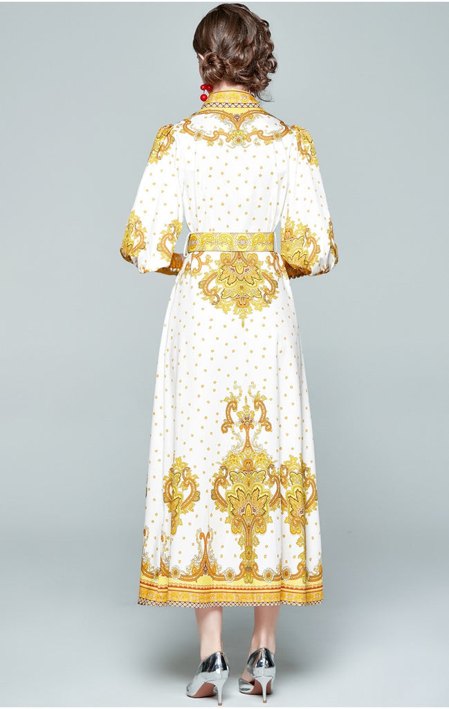 JEREZA Button-down Vintage Print Maxi Dress