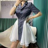 Button-down Color-block Contemporary Mini Dress