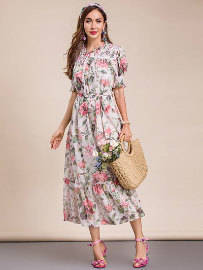 DANIE Belted Floral Midi Dress