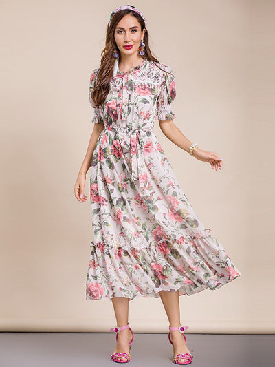 DANIE Belted Floral Midi Dress