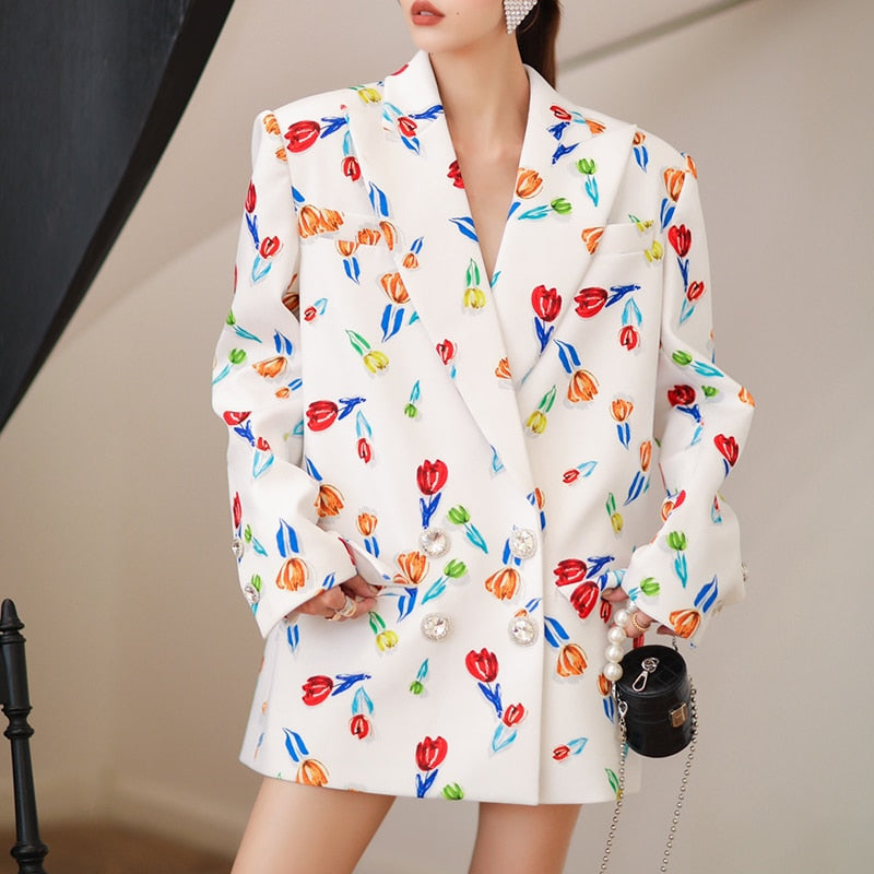 Tulip Print Oversize Double-breasted Blazer