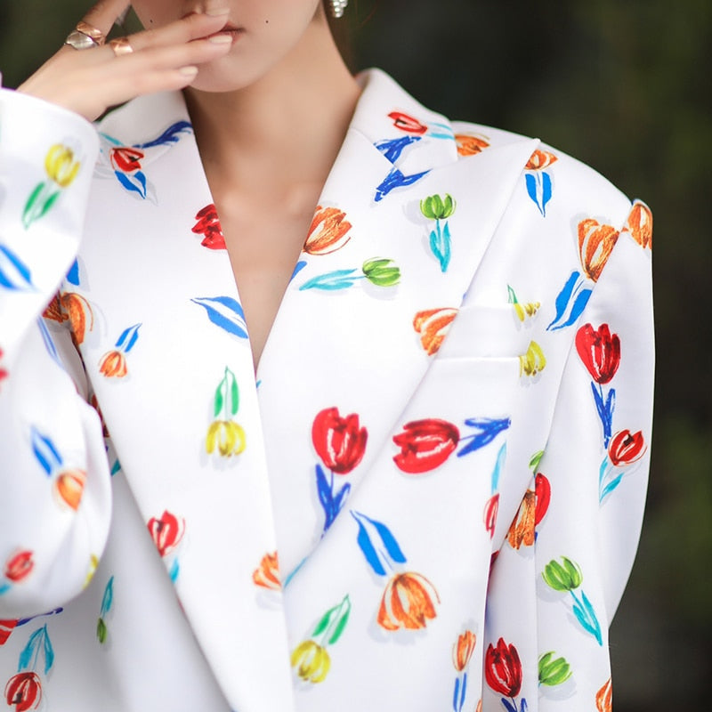 Tulip Print Oversize Double-breasted Blazer