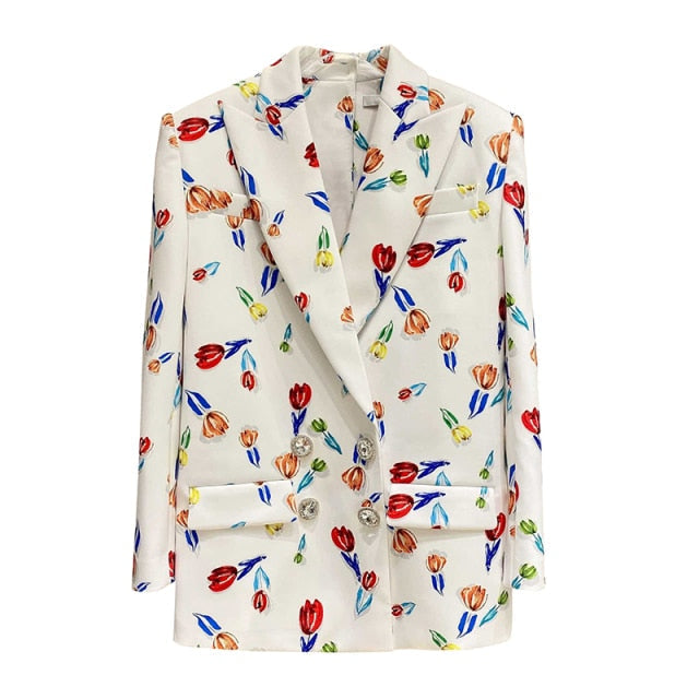 Tulip Print Oversize Double-breasted Blazer