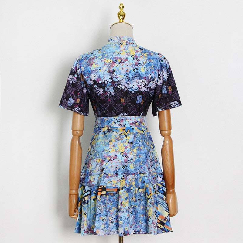 Printed Button-front Belted Mini Dress