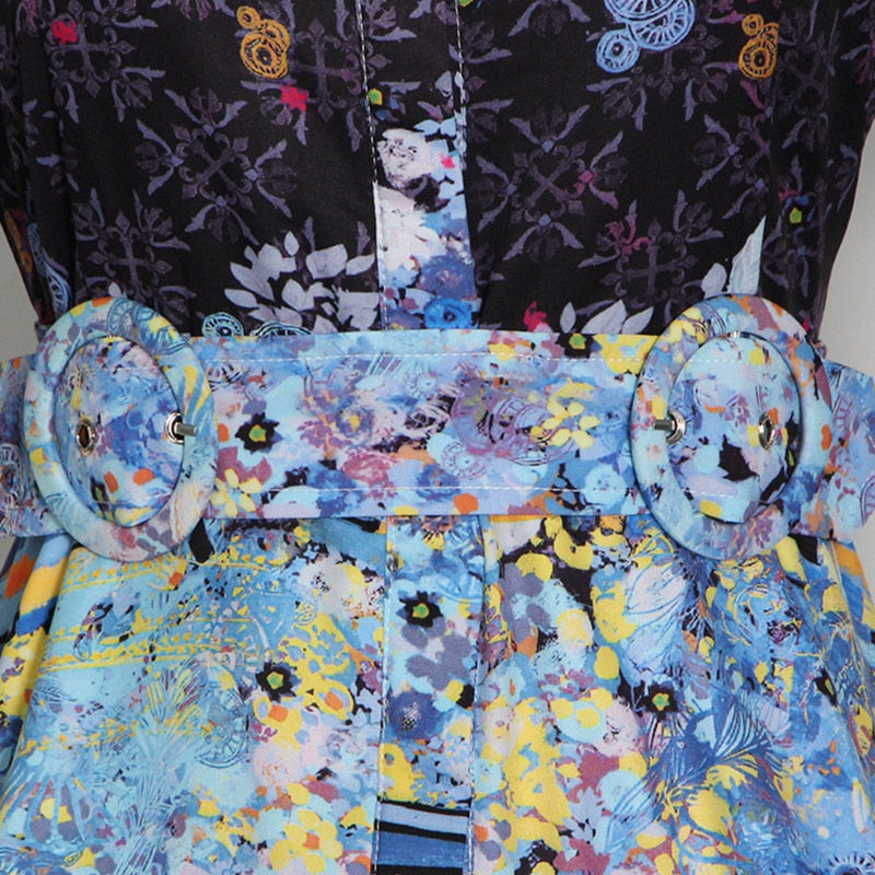 Printed Button-front Belted Mini Dress