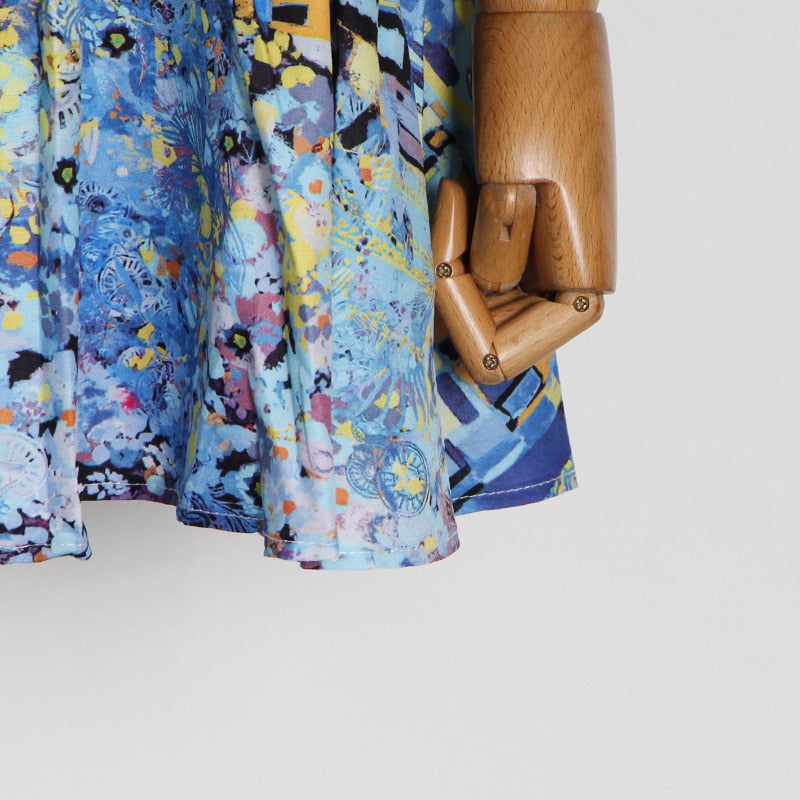 Printed Button-front Belted Mini Dress