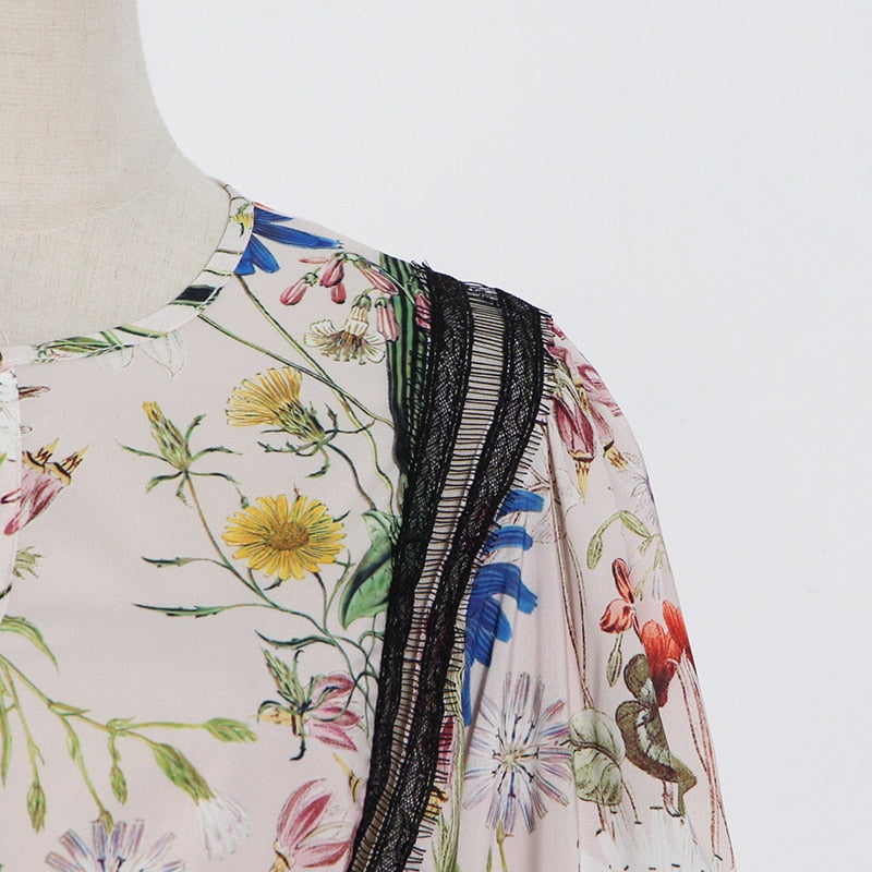 Prairie Chic Floral Print Midi Dress