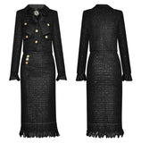 Fringe Hem Tweed Blouse & Skirt Set