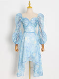 Dreamy Blue Tie-dyed Print Midi Dress