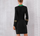 AHOY bodycon black mini dress with golden yellow patchwork