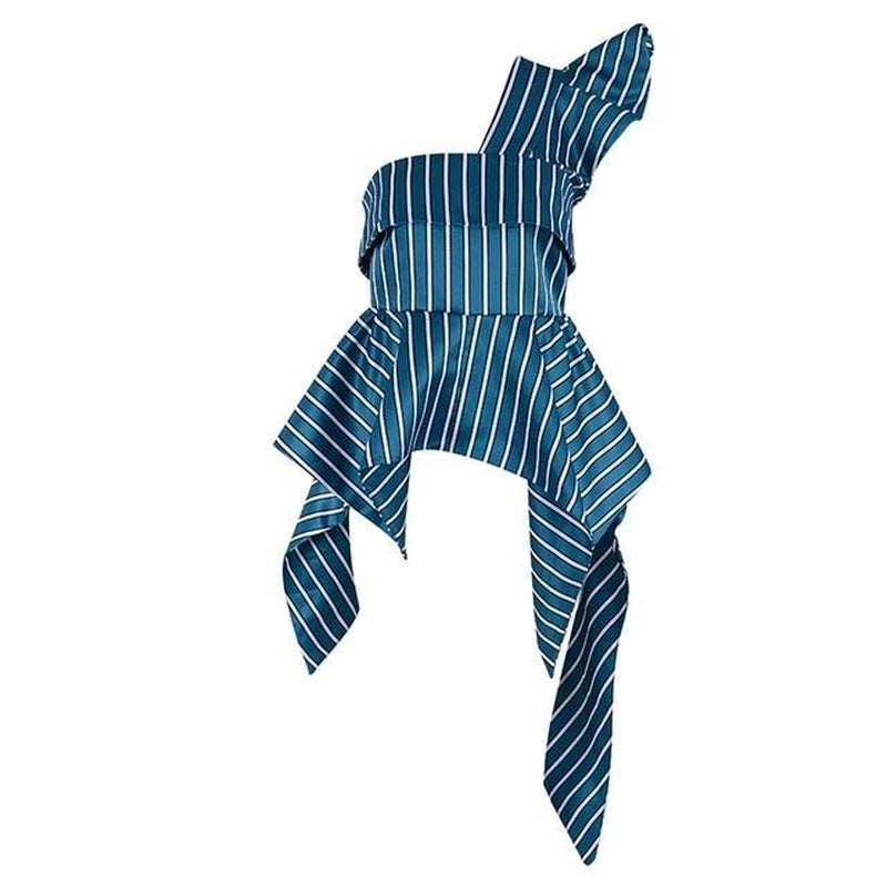 Striped one-shoulder asymmetric top-Primetime Looks