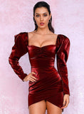 SALMA puff sleeved burgundy red dress
