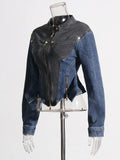 Color block peplum denim jacket