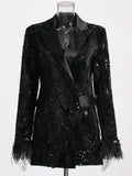 Lapeled blazer with fluffy sleeves