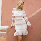 NOYAH cascading ruffled lace mini dress