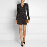 Long-sleeved blingy mini black dress-mini dress-Primetime Looks