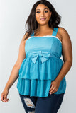 Ruffled babydoll sleeveless top in blue-Primetime Looks