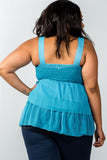 Ruffled babydoll sleeveless top in blue-Primetime Looks