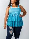 Ruffled babydoll sleeveless top in blue-Primetime Looks