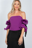 Ladies fashion purple wired ruffle off the shoulder top