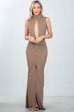 Ladies fashion zipper statement turtleneck maxi dress