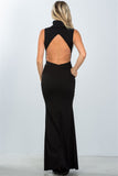 Zipper statement turtleneck maxi black dress