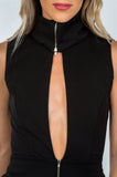 Zipper statement turtleneck maxi black dress
