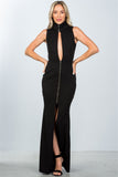 Zipper statement turtleneck maxi black dress