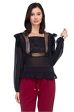 Lace trim swiss dot shirt in black