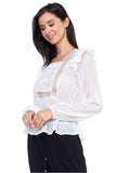 Lace trim swiss dot shirt in white