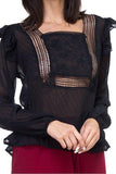 Lace trim swiss dot shirt in black