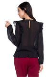 Lace trim swiss dot shirt in black