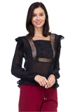 Lace trim swiss dot shirt in black