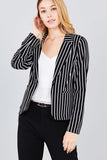 Long sleeve notched collar princess seam w/back slit striped jacket