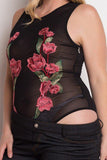 Floral Embroidery Mesh Bodysuit-Primetime Looks