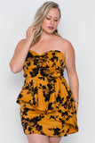 Strapless Floral Sweetheart Mini Dress in mustard yellow