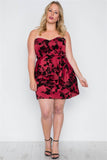 Strapless Floral Sweetheart Mini Dress in red
