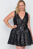 Black Floral Lace Mini Skater Dress