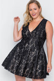 Black Floral Lace Mini Skater Dress