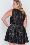 Black Floral Lace Mini Skater Dress