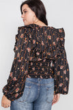 Floral V-neck top with ruffled sleeves-Primetime Looks