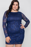 Navy blue Lace Open Back Bodycon Mini Dress