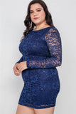 Navy blue Lace Open Back Bodycon Mini Dress
