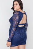 Navy blue Lace Open Back Bodycon Mini Dress
